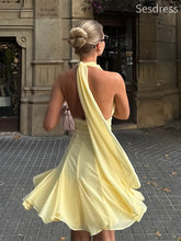 Gorgeous Deep V-neck Halter Backless A-line Mini Dress Homecoming Dress